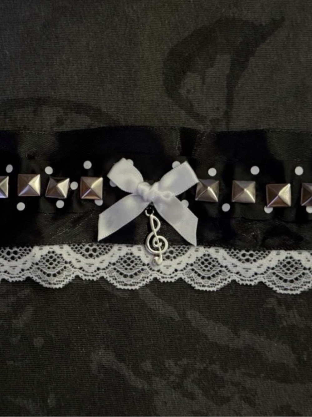 Black & White Lace Bracelet with Studs and Treble Clef Charm